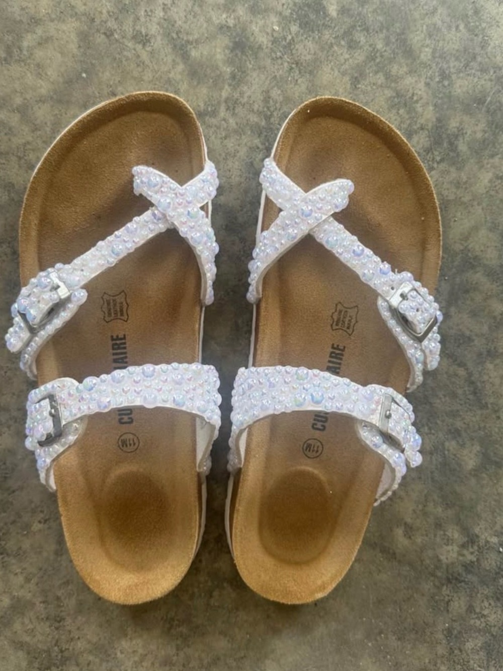 Women’s White Sparkle Beaded Sandals - Comfortable Slip-On